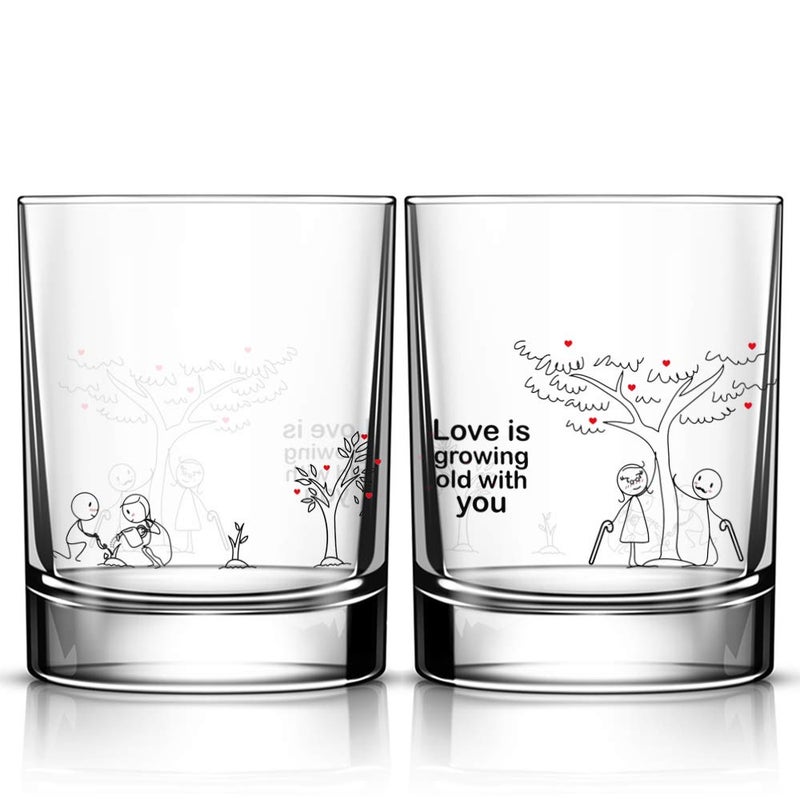 BoldLoft Grow Old with You Couple Drinking Glasses â€“ His and Hers Gifts for Couples, Anniversary, Wedding, Engagement, Boyfriend, Girlfriend, Husband, Wife, Romantic Home Decor Keepsake - Image 1